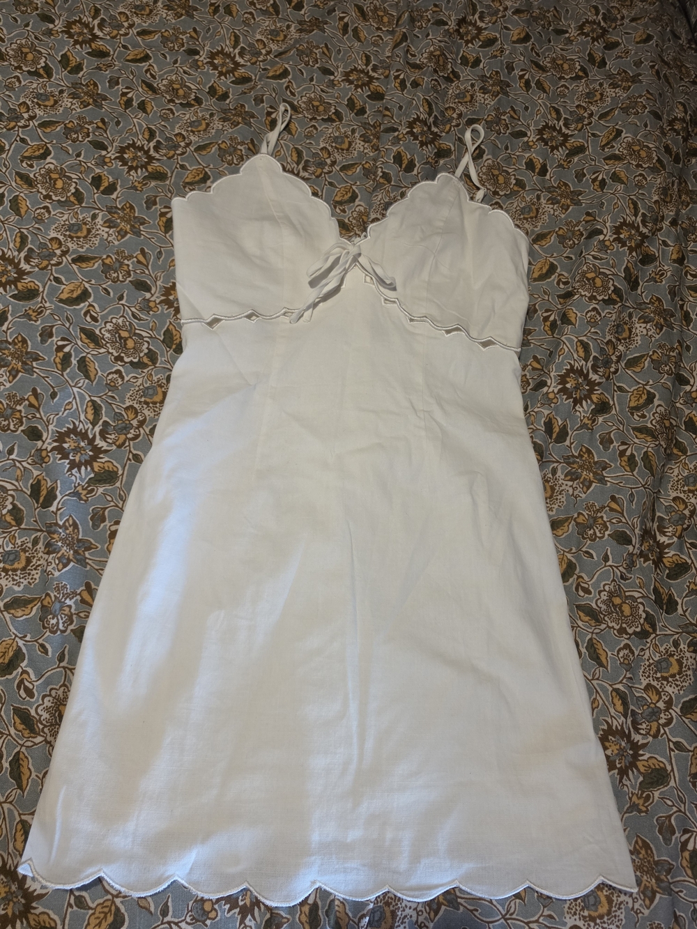 TCEC White Scallop-Trim Spaghetti Strap Mini Dress